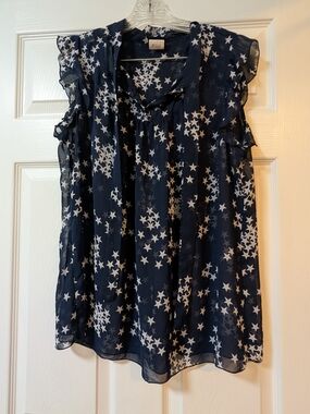 RARE Vintage Torrid Star Print Chiffon Blouse - Ruffle Sleeve - Size 2 / 2X